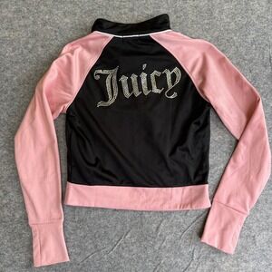 Juicy Couture Jacket Womens Small Black‎ Pink RhinestoneY2K Retro Track Zip Up